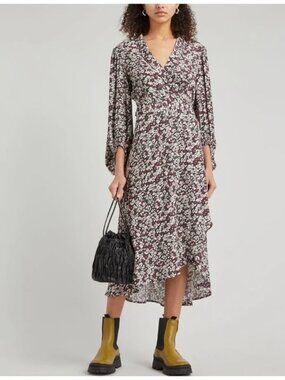 GANNI Floral Wrap Midi Dress